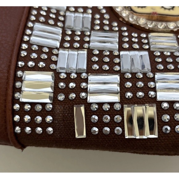 Betty Boop Rhinestone Bag Brown Double Top Handles Detachable Crossbody Strap - Picture 9 of 9